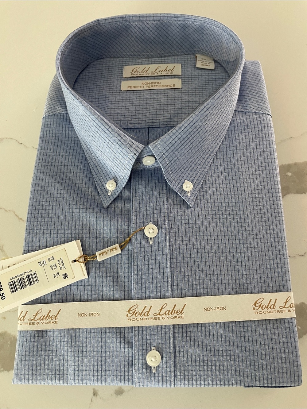 Roundtree & Yorke Light Blue Micro-Check Dress Shirt - Picture 3 of 7